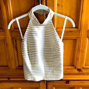 Cache Gold Striped Metallic Halter Top Size 6